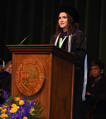 Camille Pollutro Valedictorian Podium