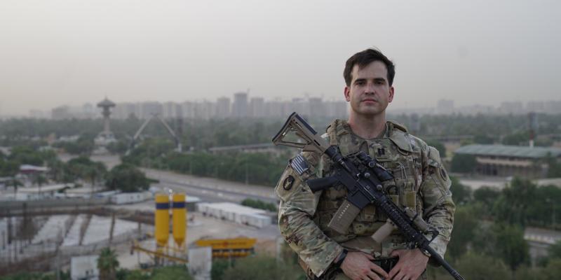 Law Student in Military uniform with rifle